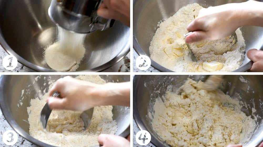 sifting dry ingredients and cutting in butter