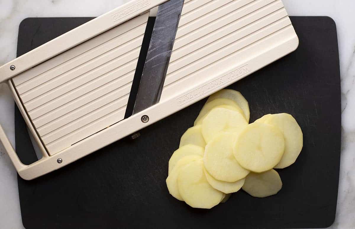 sliced potatoes and mandoline