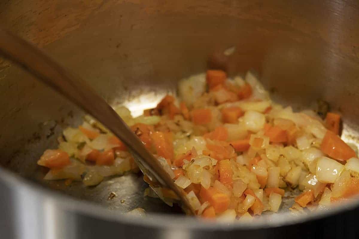 softened onion and carrot