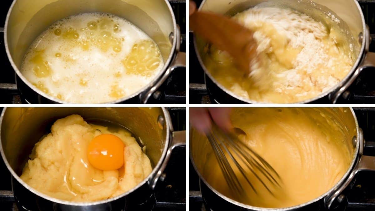 step by step images for making choux pastry dough