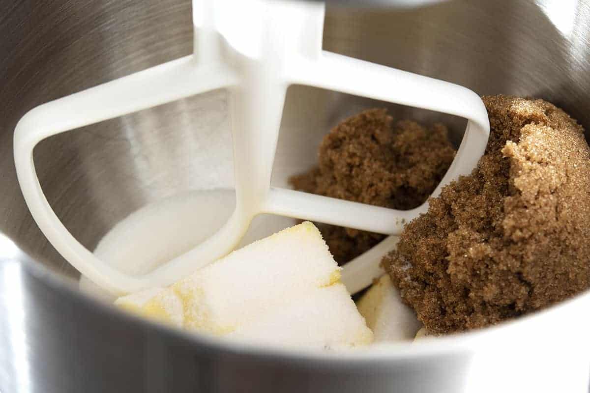 sugars and butter in stand mixer bowl