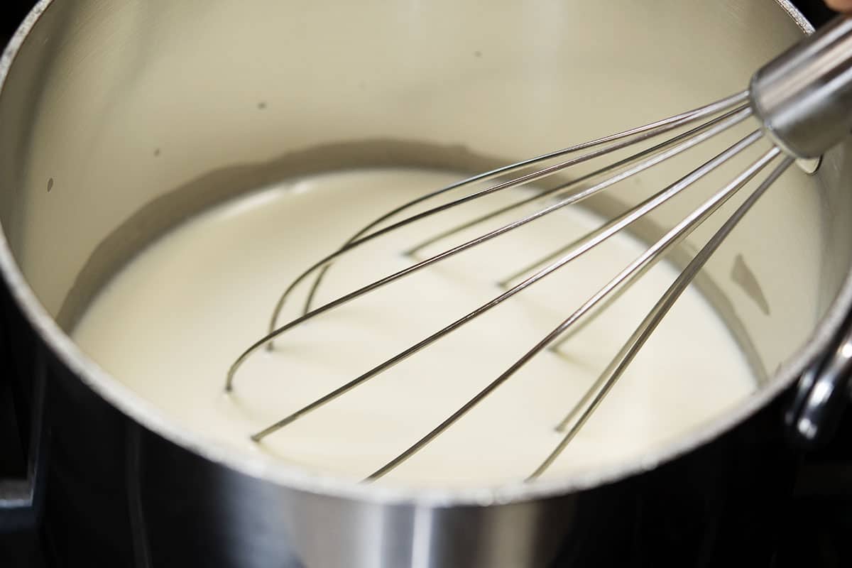 gelatin and half and half in saucepan